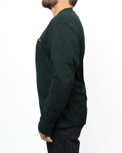 Off The Grid Surplus Draper Henley in vintage black, long-sleeve shirt with buttoned neckline and casual fit.
