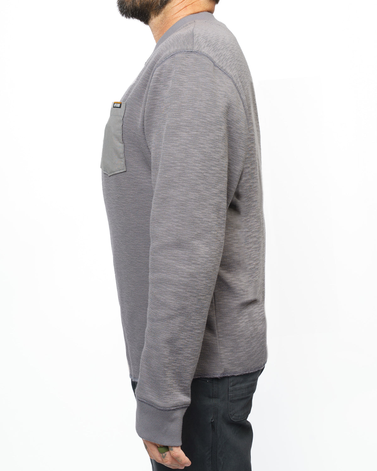 Long-sleeve Draper Henley shirt in Castlerock color by Off The Grid Surplus, featuring a classic Henley neckline and casual fit.