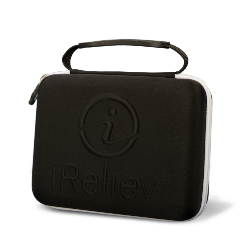 Hard protective carrying case for accessories by iReliev, durable black storage solution with secure zipper closure.