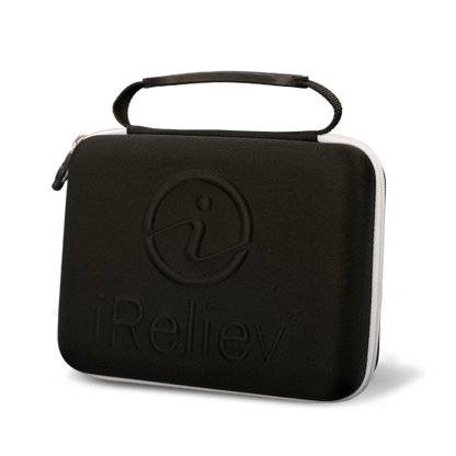 Hard protective carrying case for accessories by iReliev, durable black storage solution with secure zipper closure.