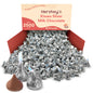 Silver foil Hershey's Kisses milk chocolates in a bulk Candy In Bulk bag, featuring individually wrapped milk chocolate candies.