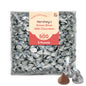 Silver foil Hershey's Kisses milk chocolate candies in a 5-pound bulk bag, featuring the Candy In Bulk brand.