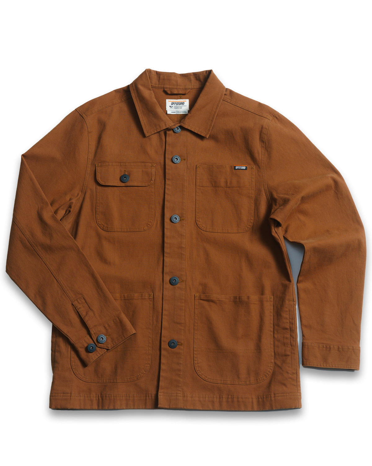 Off The Grid Surplus Heston Chore Coat jacket in durable fabric with a rugged, workwear style and classic collar detail.