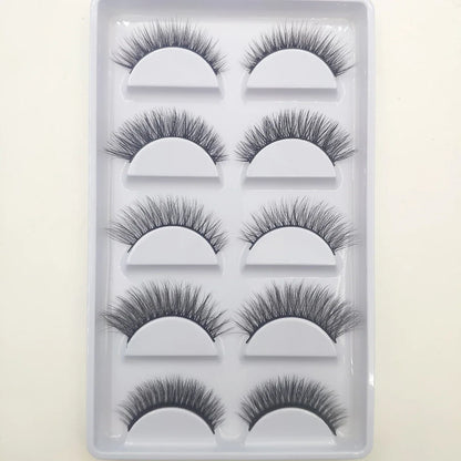 Set of five 3D mink false eyelashes by Blushimmer, natural-looking, full lash style for makeup and beauty enhancement.