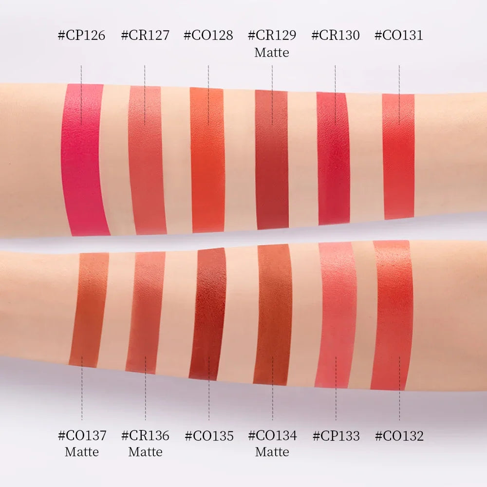 Blushimmer CATKIN Velvet Matte Lipstick in hydrating satin finish, smooth, creamy texture, 3.6g, displayed in a sleek lipstick tube.