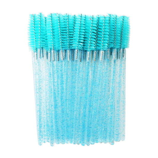 Blushimmer QSTY eyelash brush set with 50 disposable mascara applicator wands in six colors, ideal for lash makeup application.