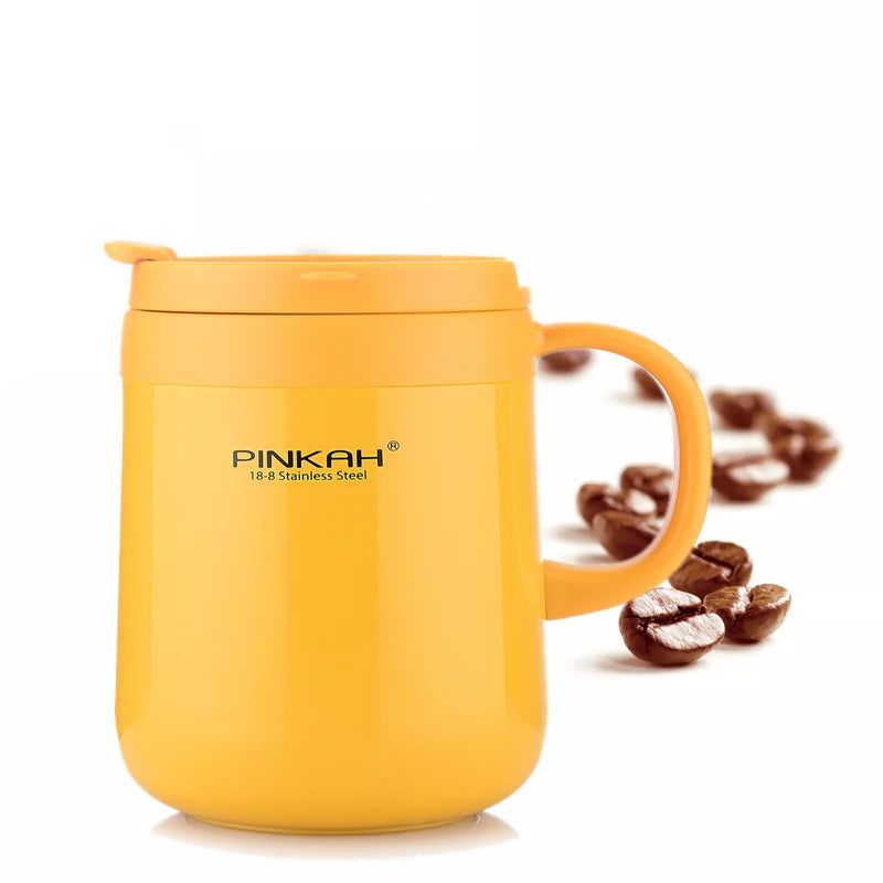 PINKAH 340&460ml Coffee Mug 304 Stainless Steel Thermos Mugs With Handle With Lid Insulated Tea mug Vacuum Cup Office Thermos