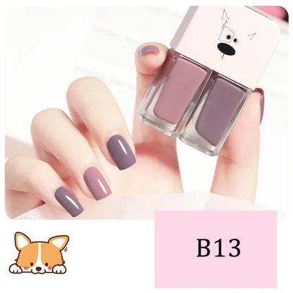Blushimmer 2-in-1 candy color water-based nail polish with quick-dry, waterproof, and long-lasting finish on nails.