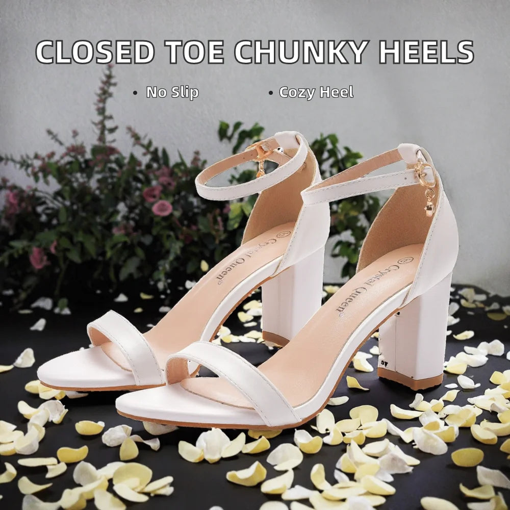 Closed Toe Ankle Strap Chunky Heeled Summer 7 cm 9cm 4 cm Party Shoes Ladies Pumps Plus Size Bride Wedding High Heel