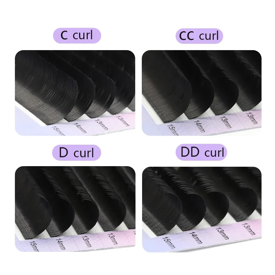 Blushimmer AGUUD matte dark black ellipse flat false eyelashes with split tips, 0.15 and 0.20 mm, natural-looking individual lash extensions