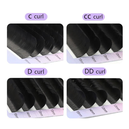 Blushimmer AGUUD matte dark black ellipse flat false eyelashes with split tips, 0.15 and 0.20 mm, natural-looking individual lash extensions