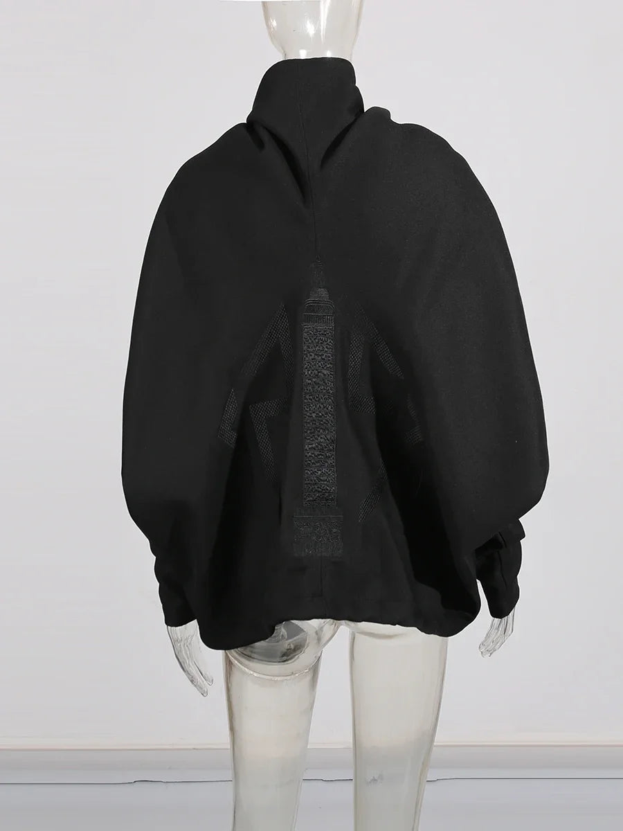 TWOTWINSTYLE Chic Splicing Personalized Zippers Trench Women Breathable Lapel Collar Long Sleeve Loose Coat Fashion