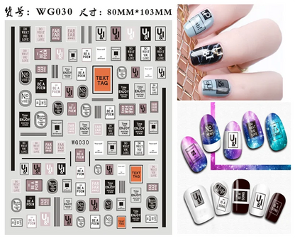Black Old English font nail art stickers featuring alphabet letter transfers for gothic and gothic-inspired nail decoration.