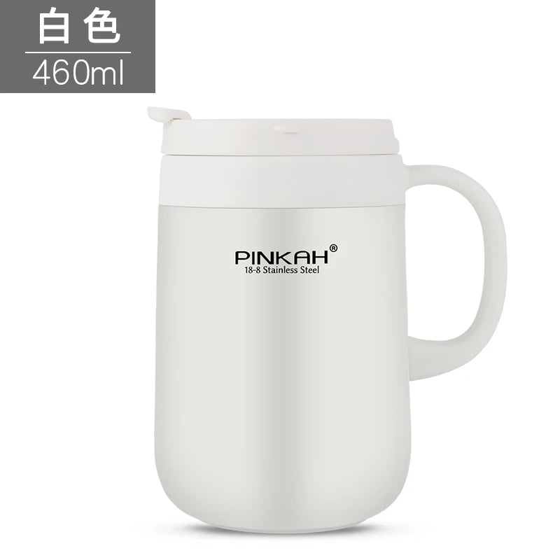 PINKAH 340&460ml Coffee Mug 304 Stainless Steel Thermos Mugs With Handle With Lid Insulated Tea mug Vacuum Cup Office Thermos