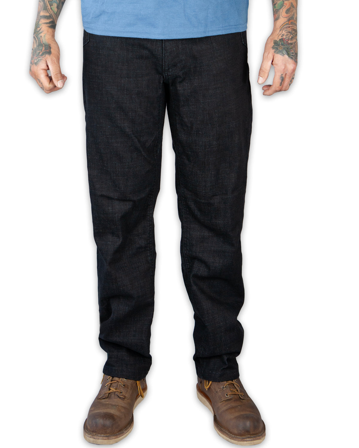 Black Hideout Denim Standard Fit pants by Off The Grid Surplus, showing the classic straight-leg design and denim texture.