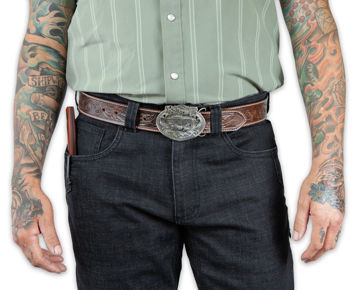 Black denim boot cut pants from Off The Grid Surplus's Hideout collection, featuring a classic fit and stylish design.