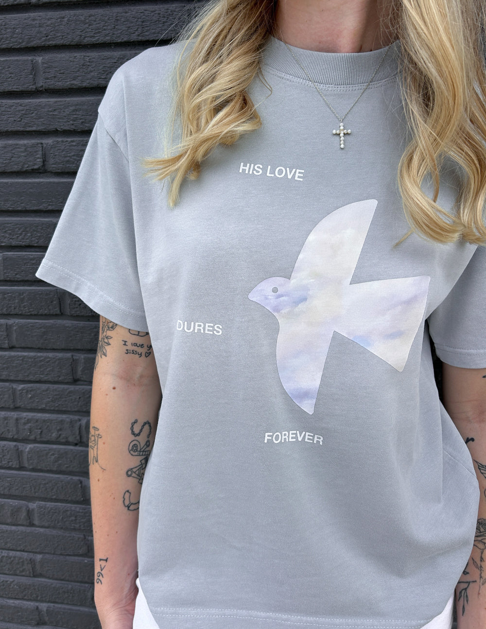 Elevated Faith His Love Endures Forever heavyweight T-shirt featuring a bold front design and comfortable fit.
