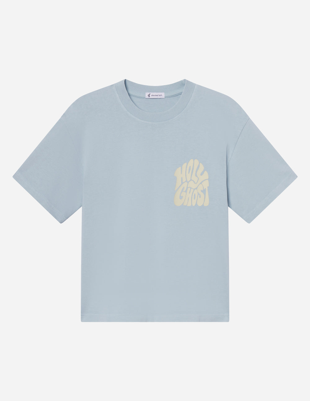 Elevated Faith Holy Ghost Heavyweight T-Shirt featuring bold religious graphic design on black cotton fabric.