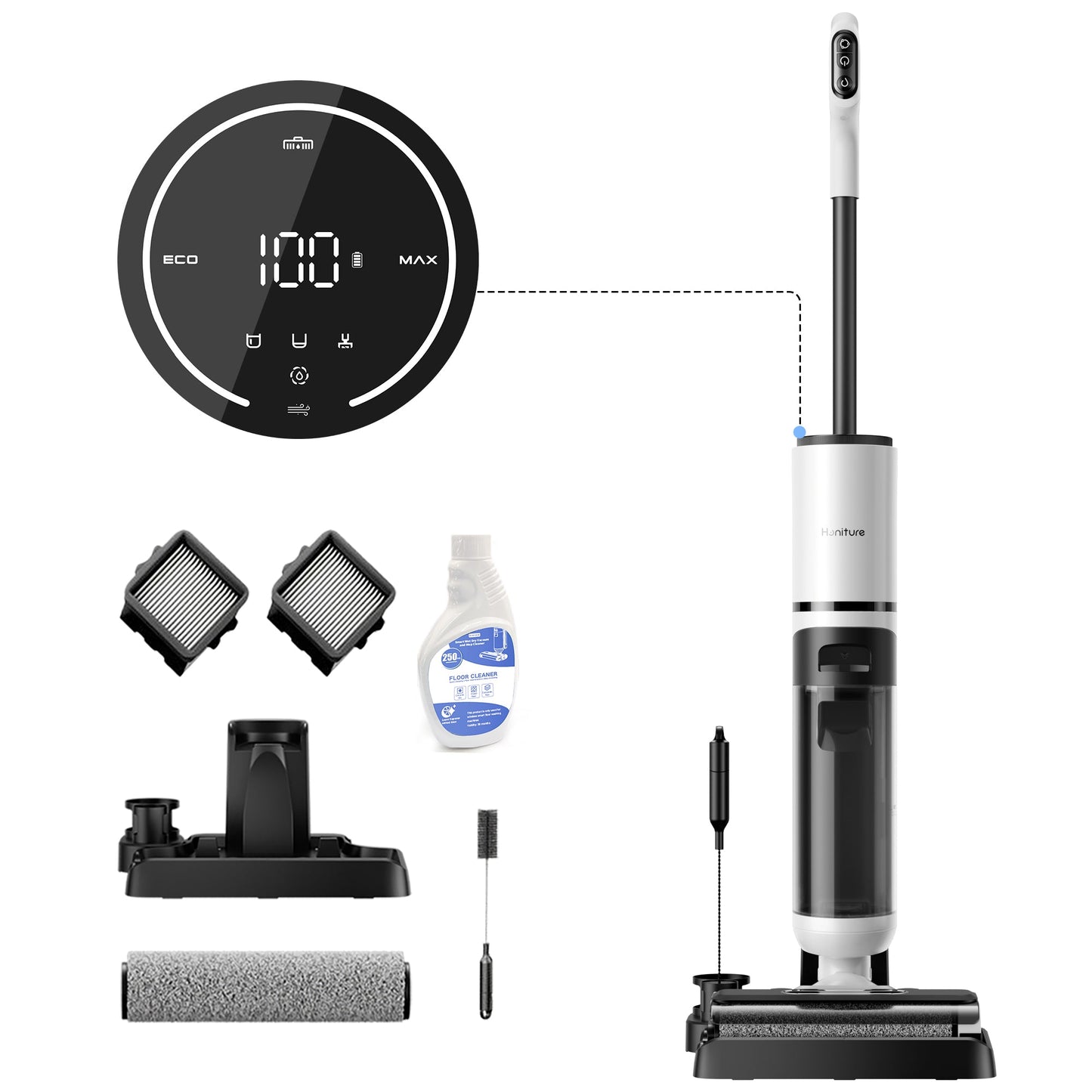 Honiture M7 wet and dry vacuum cleaner for multi-surface cleaning on hard floors and carpets.
