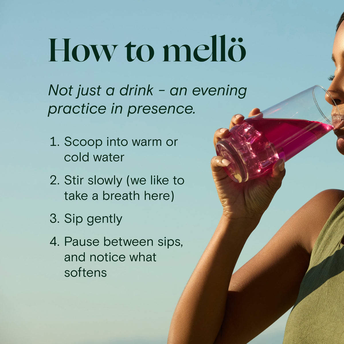 Foria Mellö Magnesium travel sticks, showing a hand holding a stick next to a glass of water for easy use and hydration.