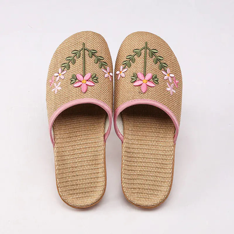 Women's Linen Non-Slip Indoor Slippers with Soft Bottom
