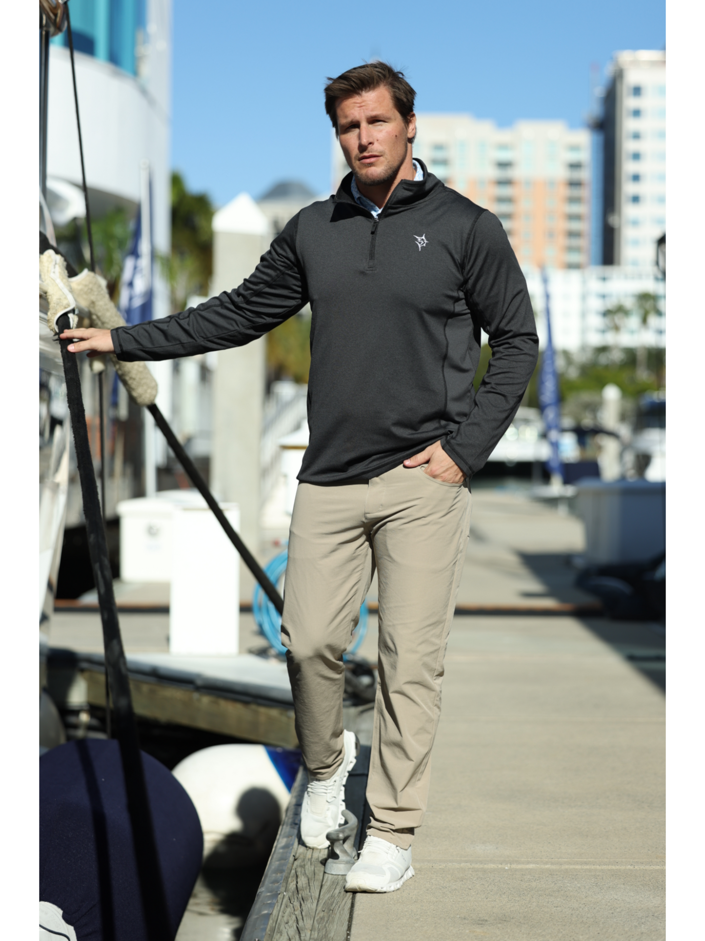 White Water Life Seaport Pants, casual men's pants with a relaxed fit and neutral color, displayed on a model.