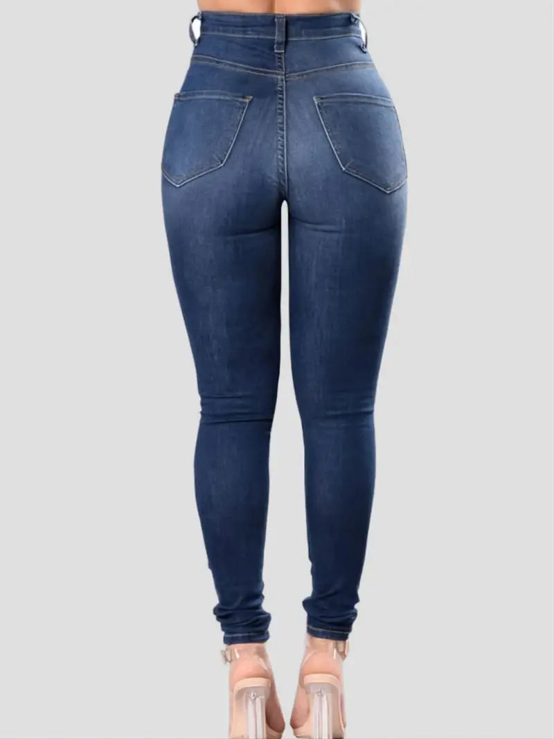 Women's Ripped Washed Blue Skinny Denim Trousers