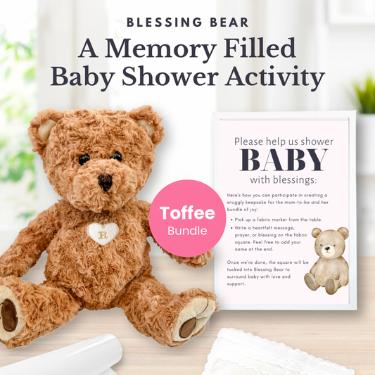 Soft Toffee Blessing Bear® prayer bear by The Graceful Goose with embroidered details, perfect for comfort and spiritual gift-giving.