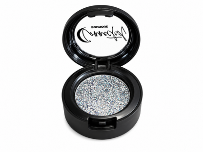 Connected Boutique Grand Central Glam duo-chrome glitter eyeshadow single in a sleek compact with shimmering multi-color finish.