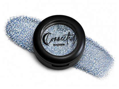 Connected Boutique Grand Central Glam duo-chrome glitter eyeshadow single with shimmering, multi-color finish in a sleek compact.