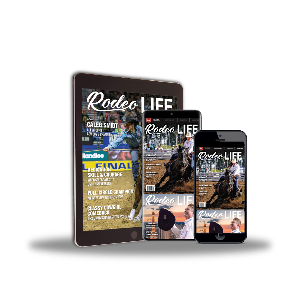 Digital subscription card for Rodeo LIFE Magazine annual subscription, featuring Rodeo LIFE branding and magazine imagery.