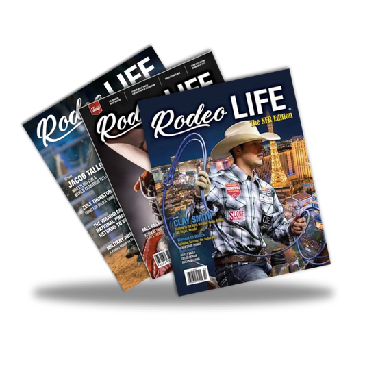 Close-up of Rodeo LIFE Magazine subscription card with annual subscription details, featuring Rodeo Life branding.