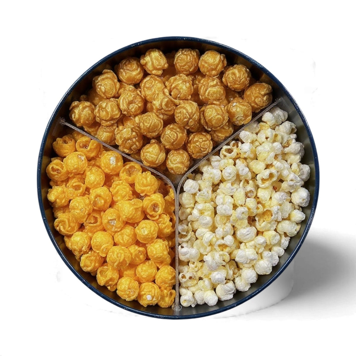 Junior Snacks Company holiday 2-gallon tin filled with assorted snack treats, festive packaging, and bright holiday design.
