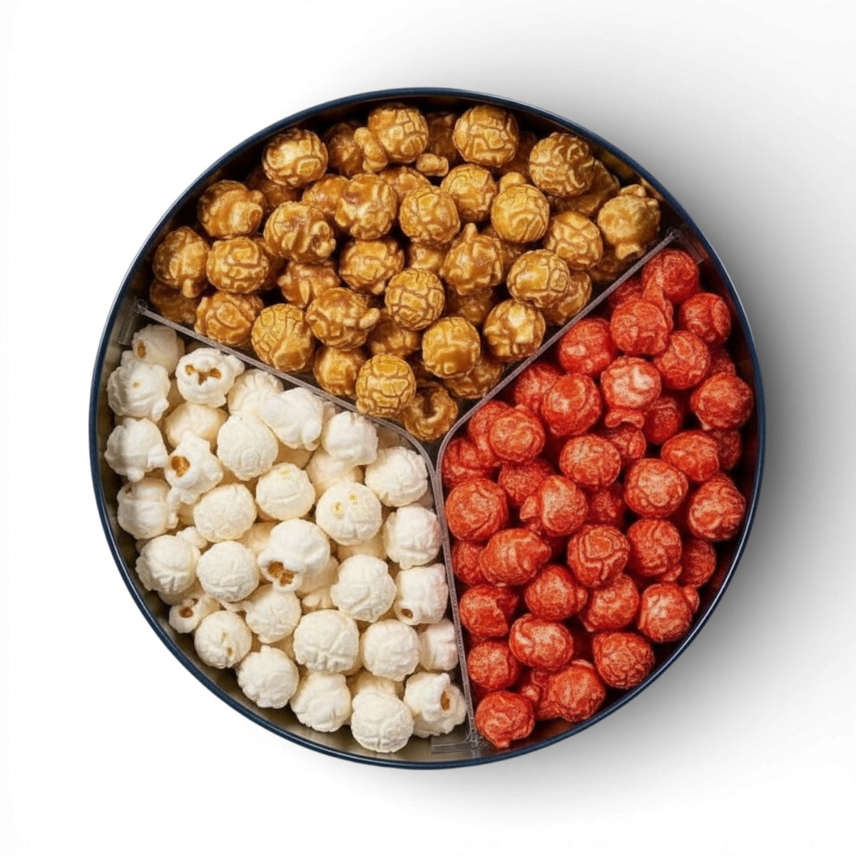 Junior Snacks Company holiday 2-gallon tins filled with assorted snack treats, decorated for festive celebration.