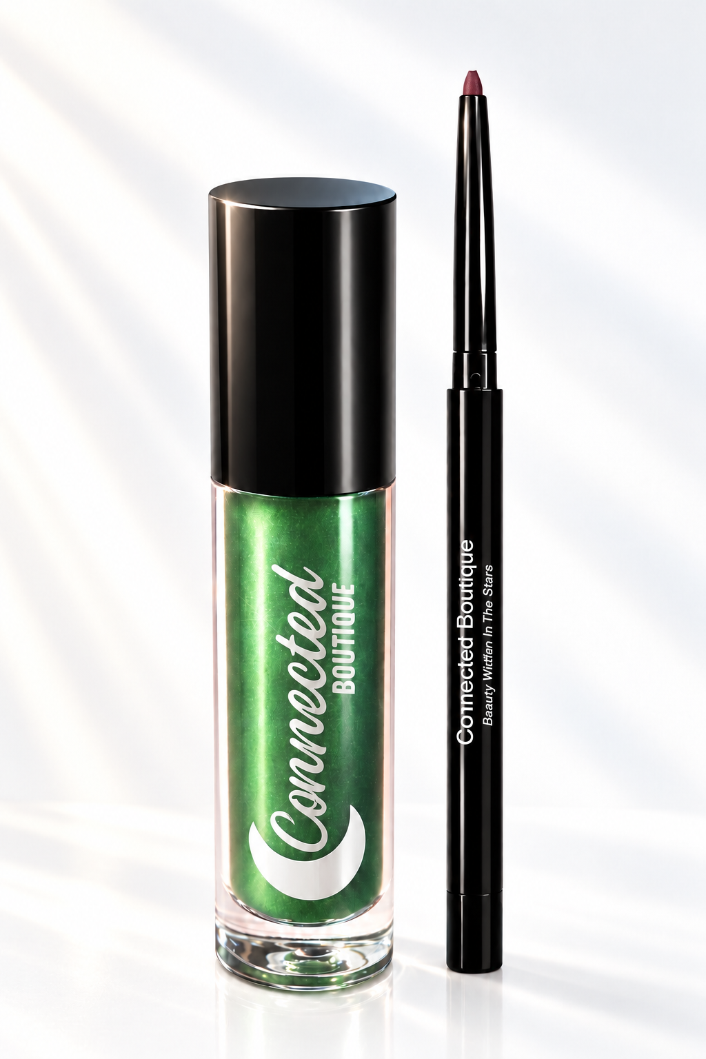 Connected Boutique Wine & Rind Set featuring long-lasting lip stain and lip liner in elegant packaging.