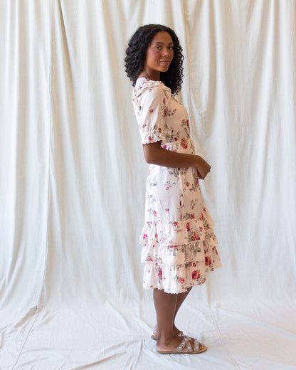 Vintage Romance Dress by Downeast, elegant floral dress with lace details, flowing fabric, and a classic feminine silhouette.