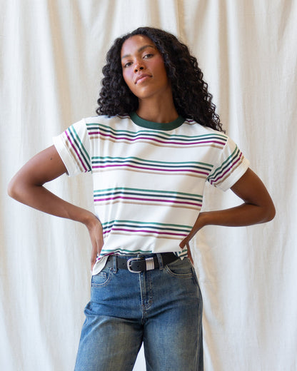 Downeast Fundamental Tee, a casual cotton top, displayed on a hanger with a simple crew neck and short sleeves.