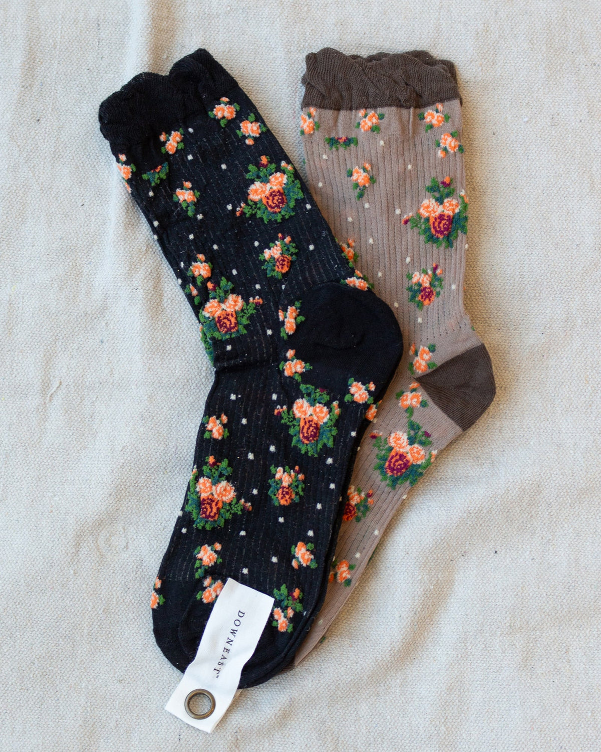 Downeast Fall florals socks set featuring colorful floral patterns on cozy, stylish socks for autumn wear.