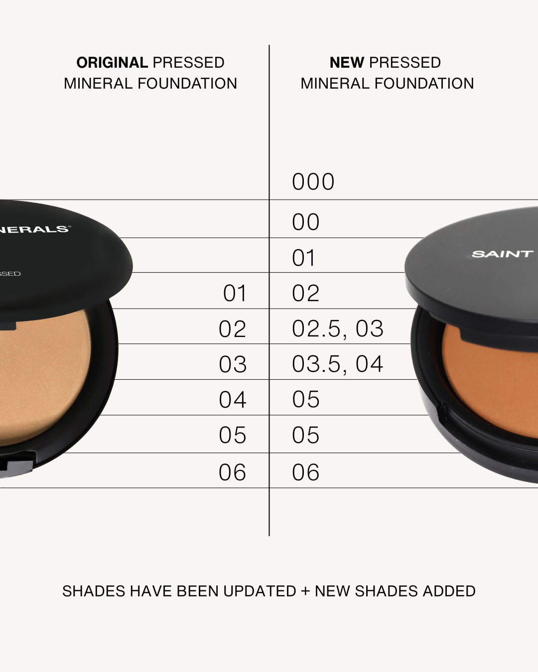 Pressed powder foundation by Saint Minerals, showcasing a compact with smooth, pressed mineral foundation for a natural finish.