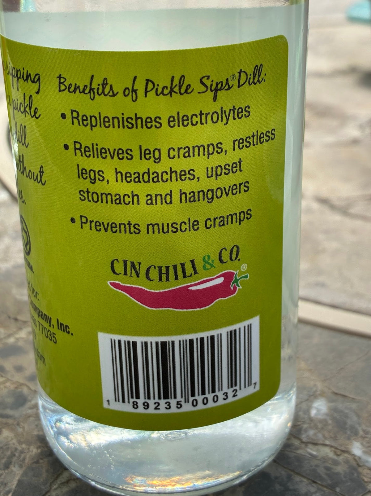 Cinderosa Ranch Pickle Sips Dill flavored pickle juice in a 10 fl oz bottle, ready for drinking or cooking.