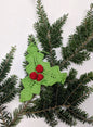 Knit Holly Ornament pattern by Darn Good Yarn featuring a festive green and red holiday Christmas decoration for knitting projects.