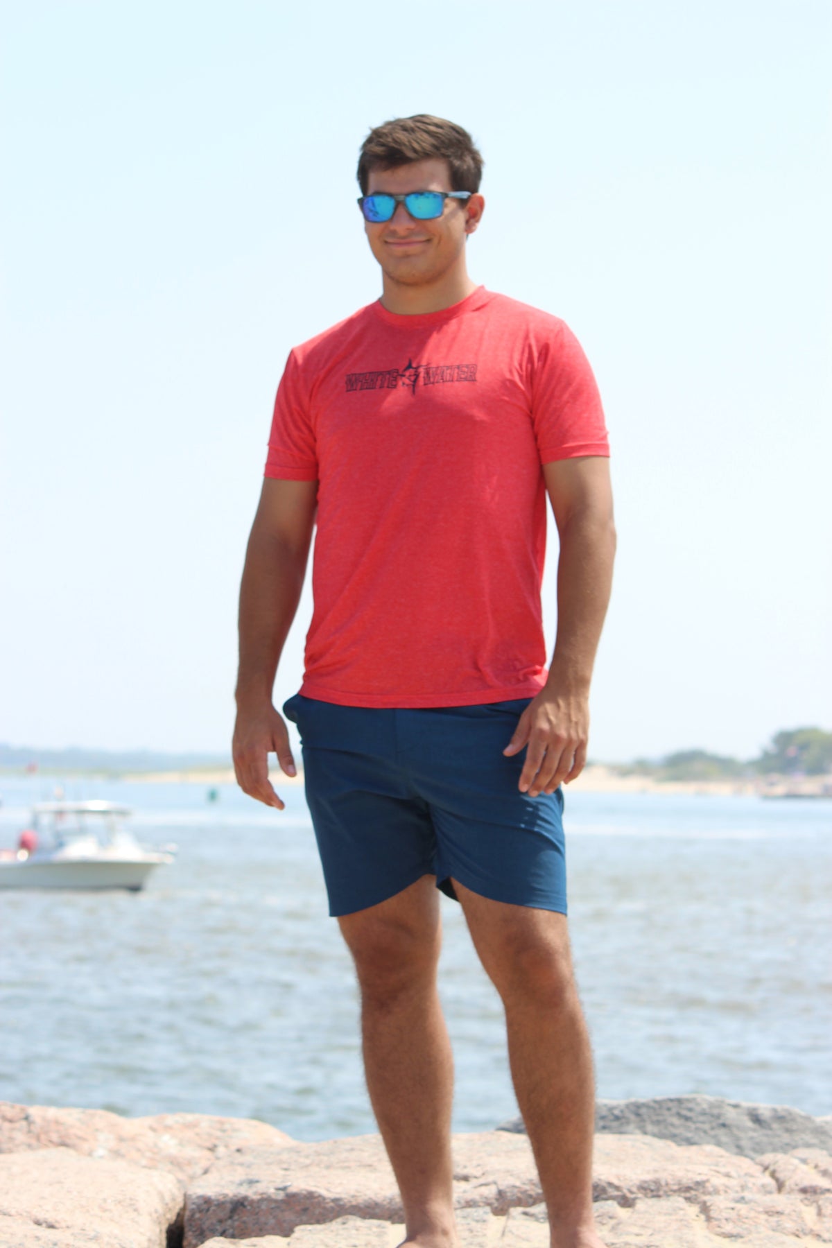 White Water Life Bimini Primary Performance Tee, short sleeve performance shirt with logo, white color and sporty fit.