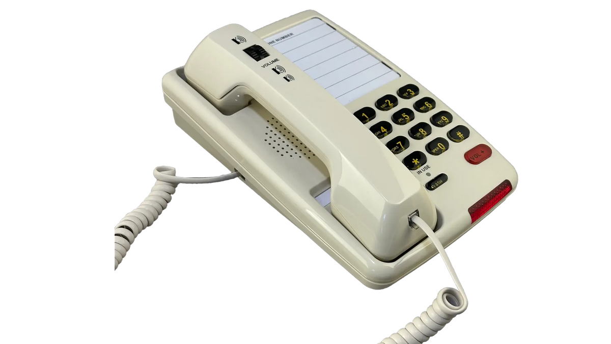 MedPat Solutions D520U landline phone with full features, left side view showing USB-A and USB-C charging ports.