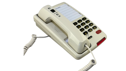 MedPat Solutions D520U landline phone with full features, left side view showing USB-A and USB-C charging ports.