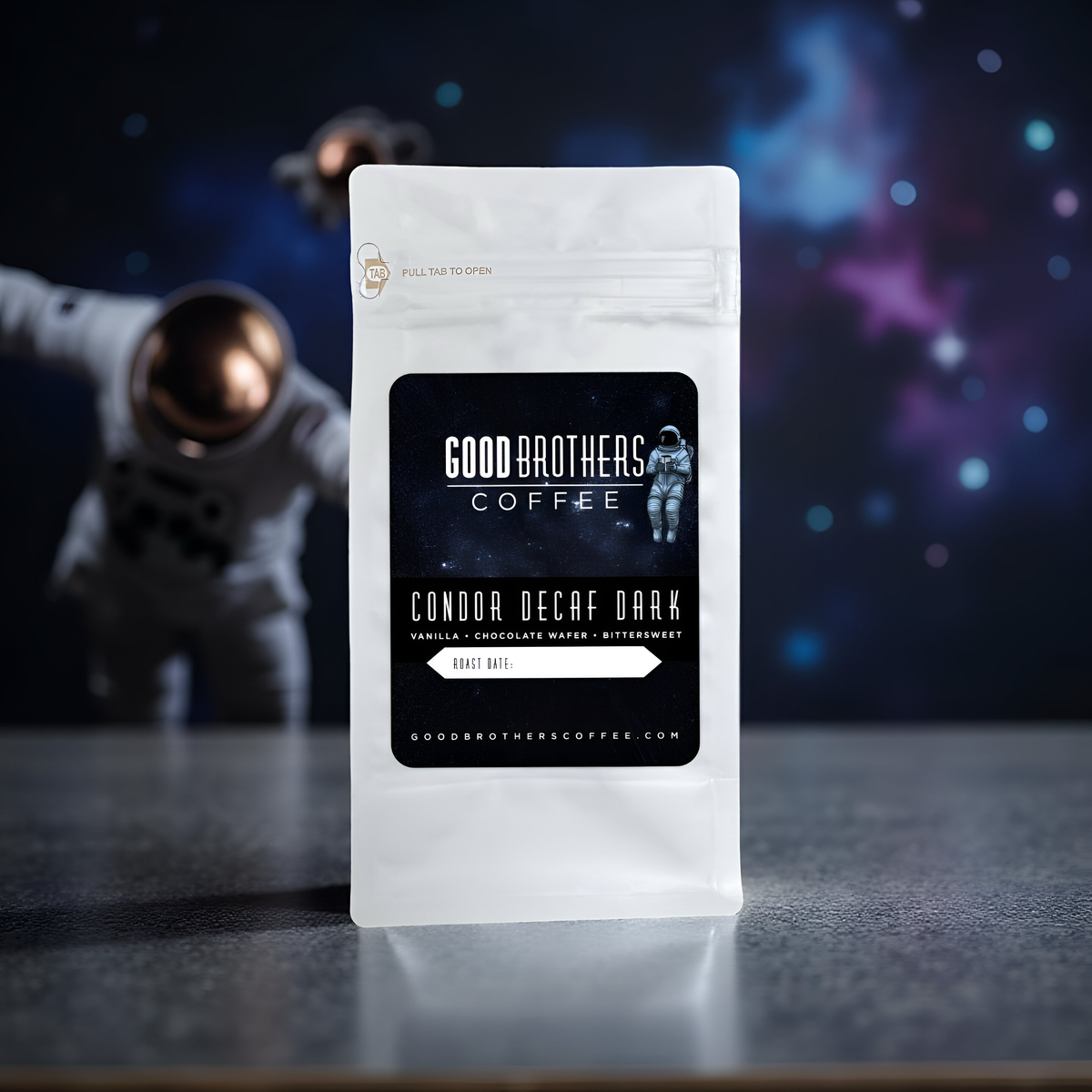 Dark roasted decaf single origin coffee from Condor Colombia EA by Good Brothers Coffee LLC.