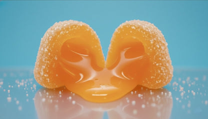Close-up of Gym Candy Bursts by Gain Gummies, showing colorful, chewy candy pieces in bright packaging.