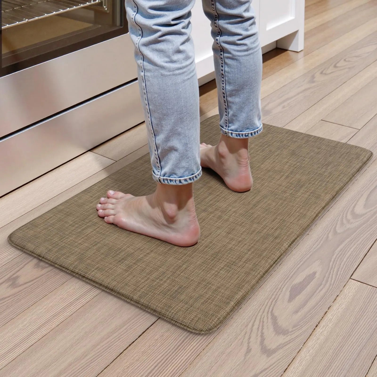 Collive Kitchen Mats for Floor Cushioned Anti Fatigue Kitchen Rug Non-Slip Stain Resistant Waterproof Comfort Standing Desk Floor Mat for Home Kitchen Office 17.3"×30"Tan