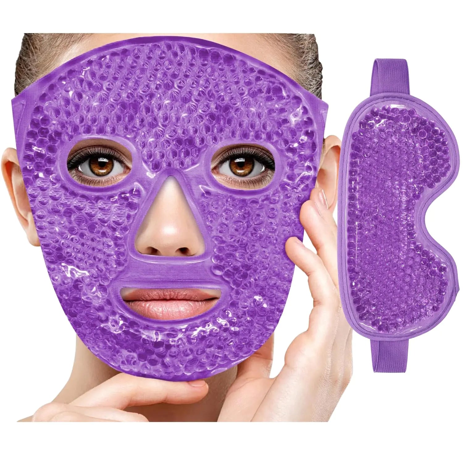 Ice Face Mask Reusable and Cold Gel Eye Mask for Puffiness/Dark Circles/Eye Bags/Dry Eyes/Headaches/Migraines/Stress Relief Ice Pack for Eyes & Face (Purple)