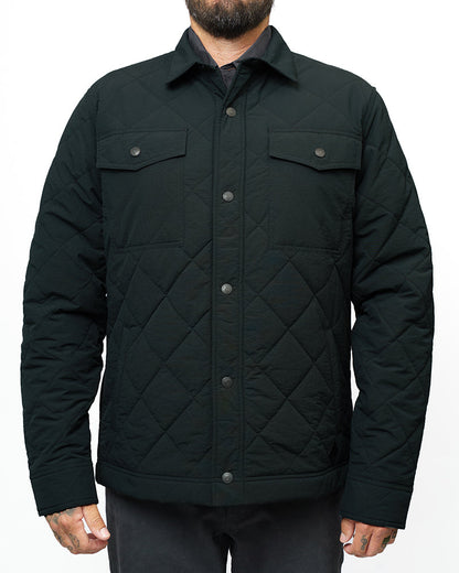 Off The Grid Surplus Ignite Quilted Jacket in vintage black, showing the insulated jacket with quilted pattern and stand-up collar.
