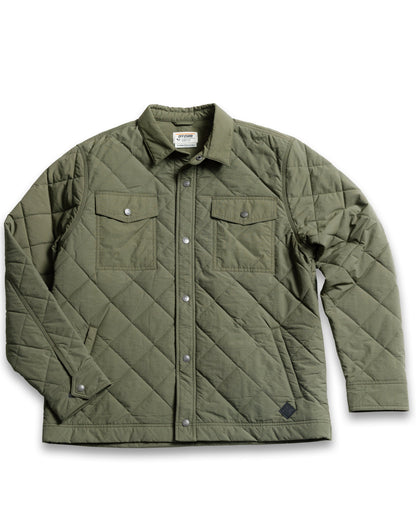 Dark olive Ignite quilted jacket by Off The Grid Surplus, featuring a padded design and front zipper for warmth and style.